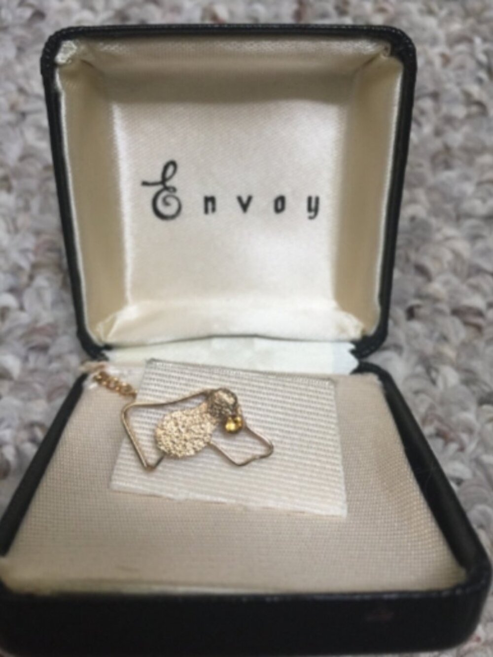 Vintage Envoy Dog Tie Tack-Screw Back in Original Box-Gold Colored with Stone